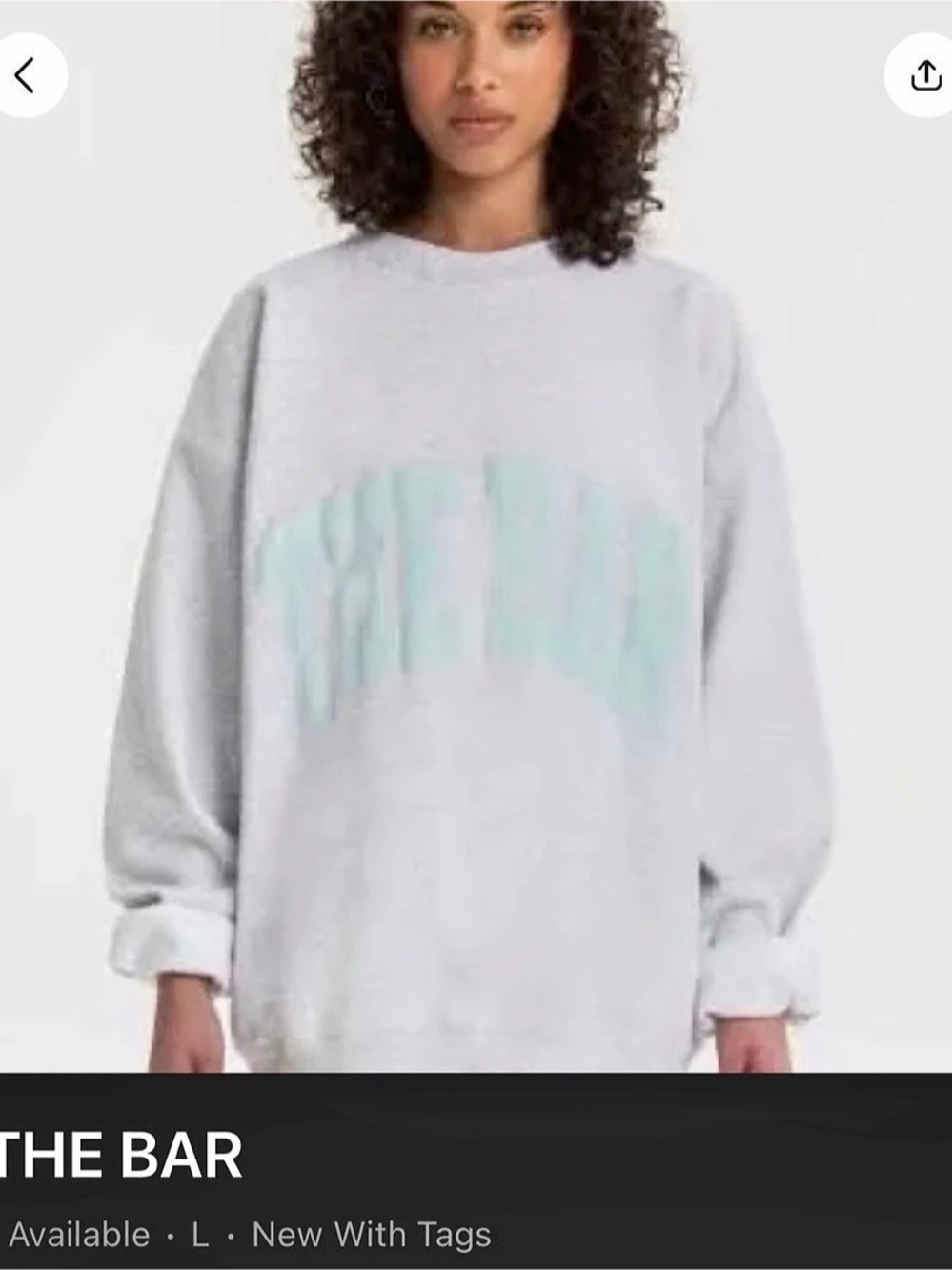 THE BAR Varsity Sweatshirt Lt Heather Grey/Mint Gray & Green Large